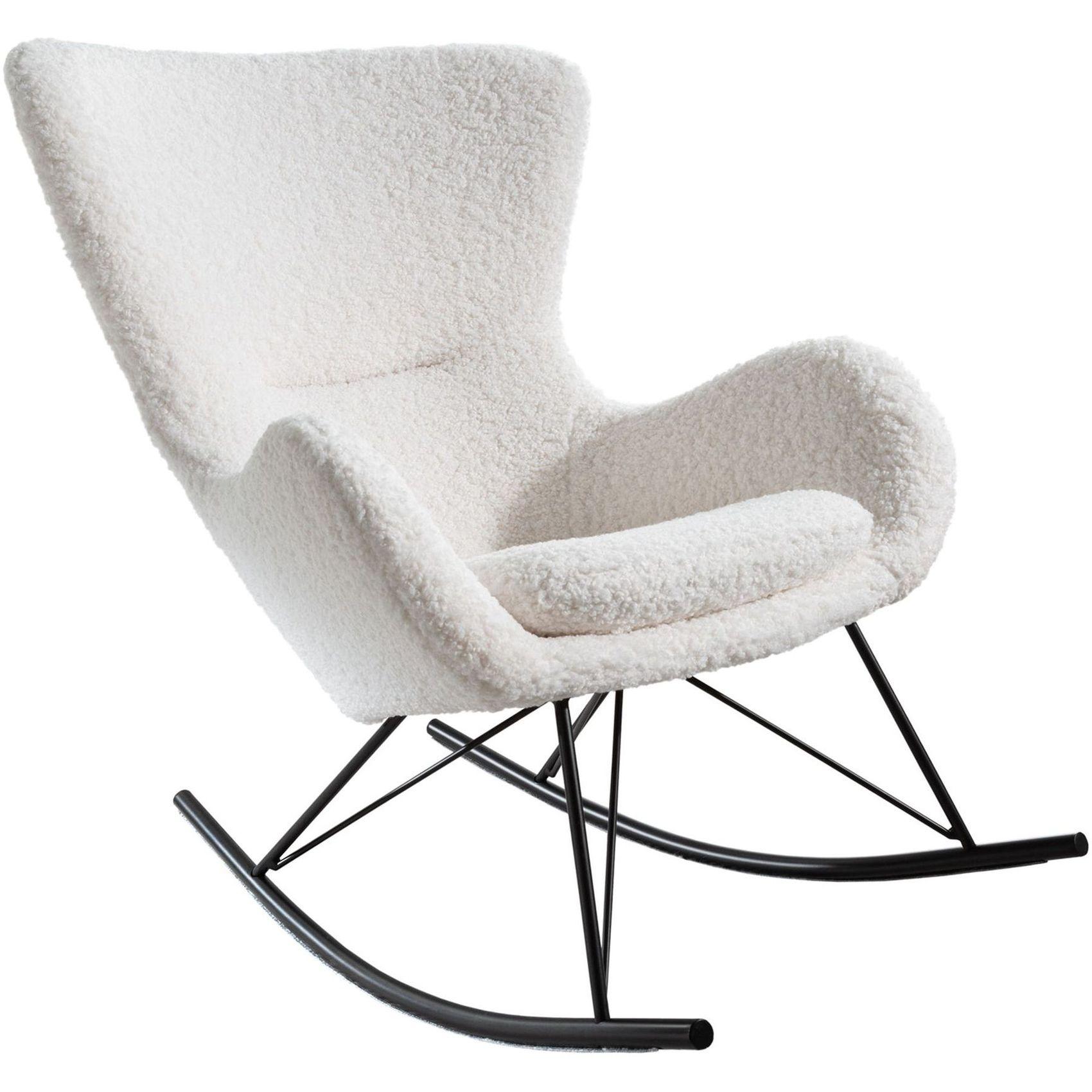 Schaukelstuhl Schaukelsessel Norway Swing Bouclé Stoff weiss