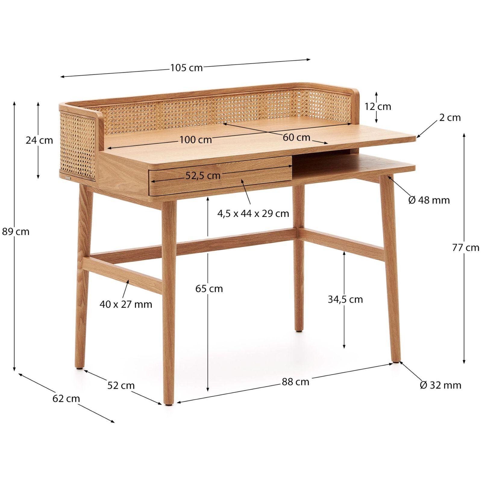 Schreibtisch Araxi Eschenholz Wienergeflecht 105x62