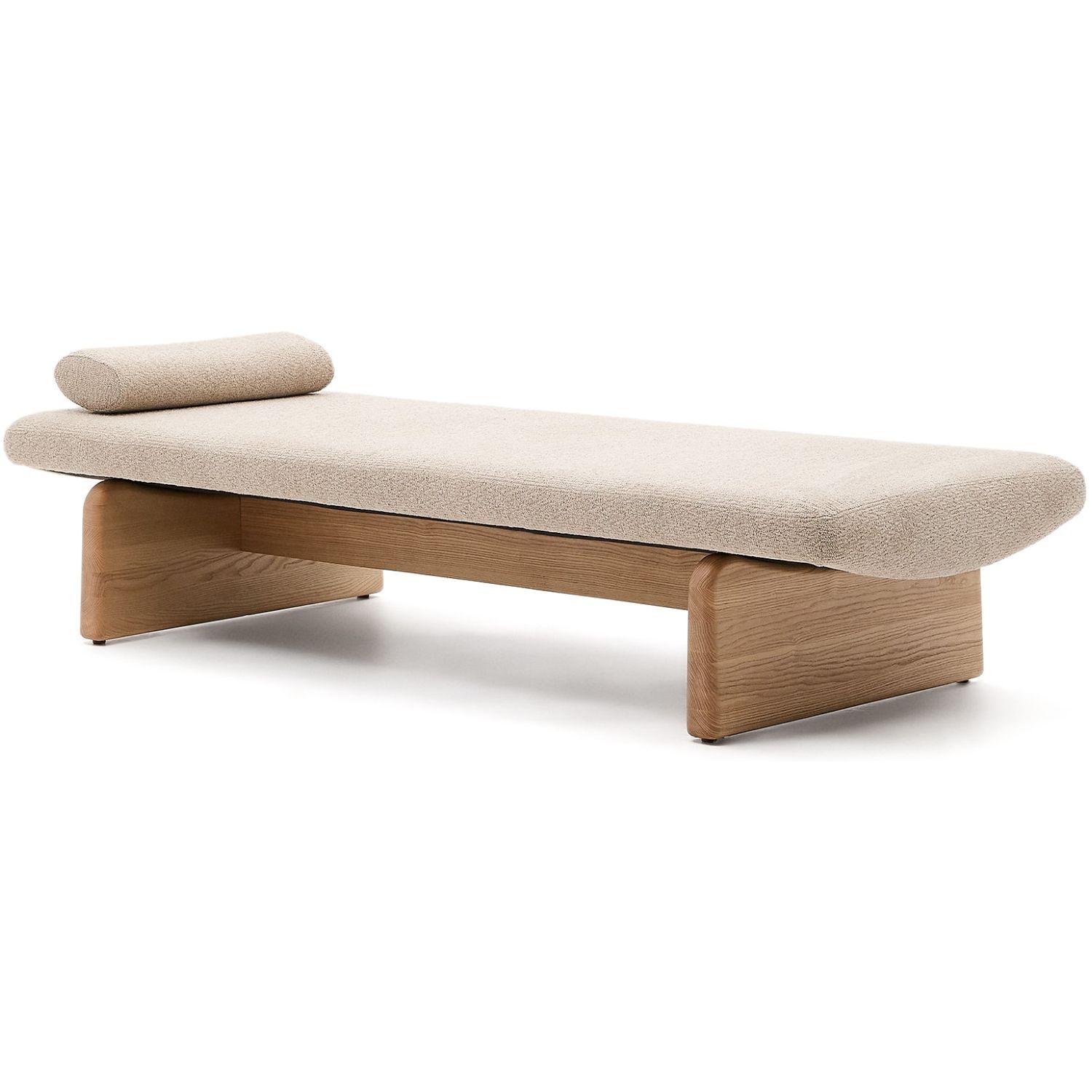 Daybed Topaz aus beigefarbenem Chenille und massivem Eschenholz mit natürlichem Finish 200