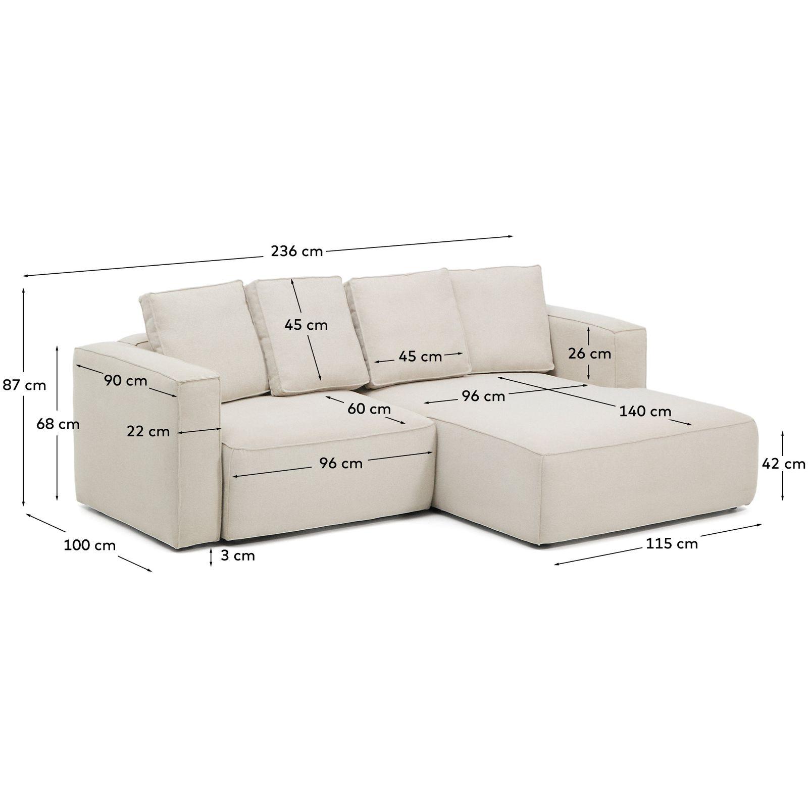 3-Sitzer Ecksofa Bettsofa Marela mit Chaiselongue rechts in beiger Chenille 236 cm FSC Mix Credit