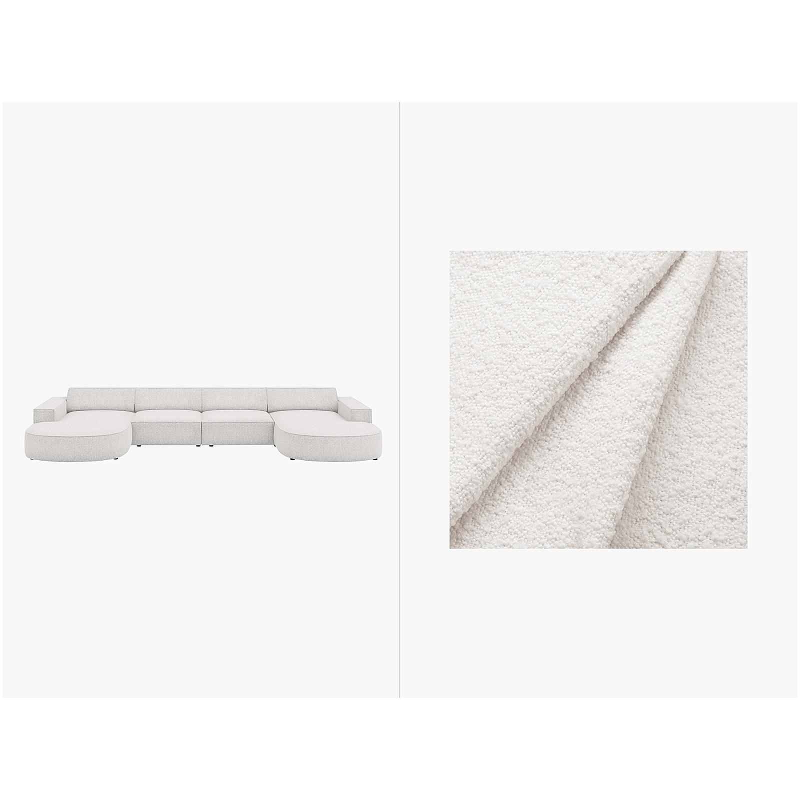 Wohnlandschaft U-Sofa rund Jodie 364x166x70 - Bezug: Boucle (Baloo), White