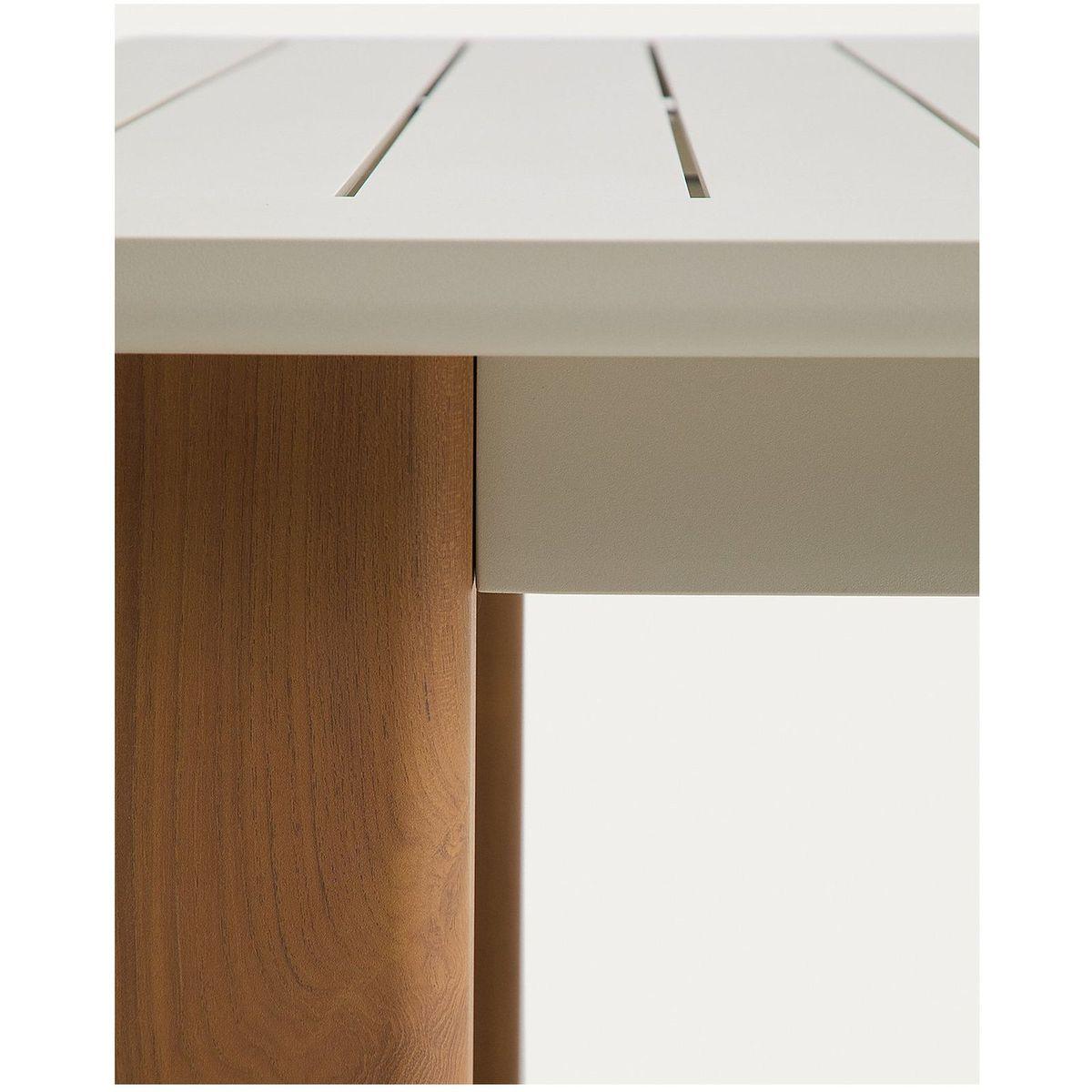 Set Ausziehtisch Livorno aus Aluminium in Ecru Beine in Holzoptik 6 Stühle Alimia aus Aluminium in Ecru und Synthetikseil Beige 233-350x100