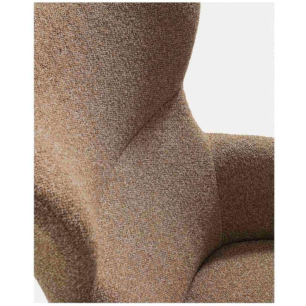 Ohrensessel Adiran dicker Chenille hellbraun Beinen Eichenholz massiv Nussbaum-Finish