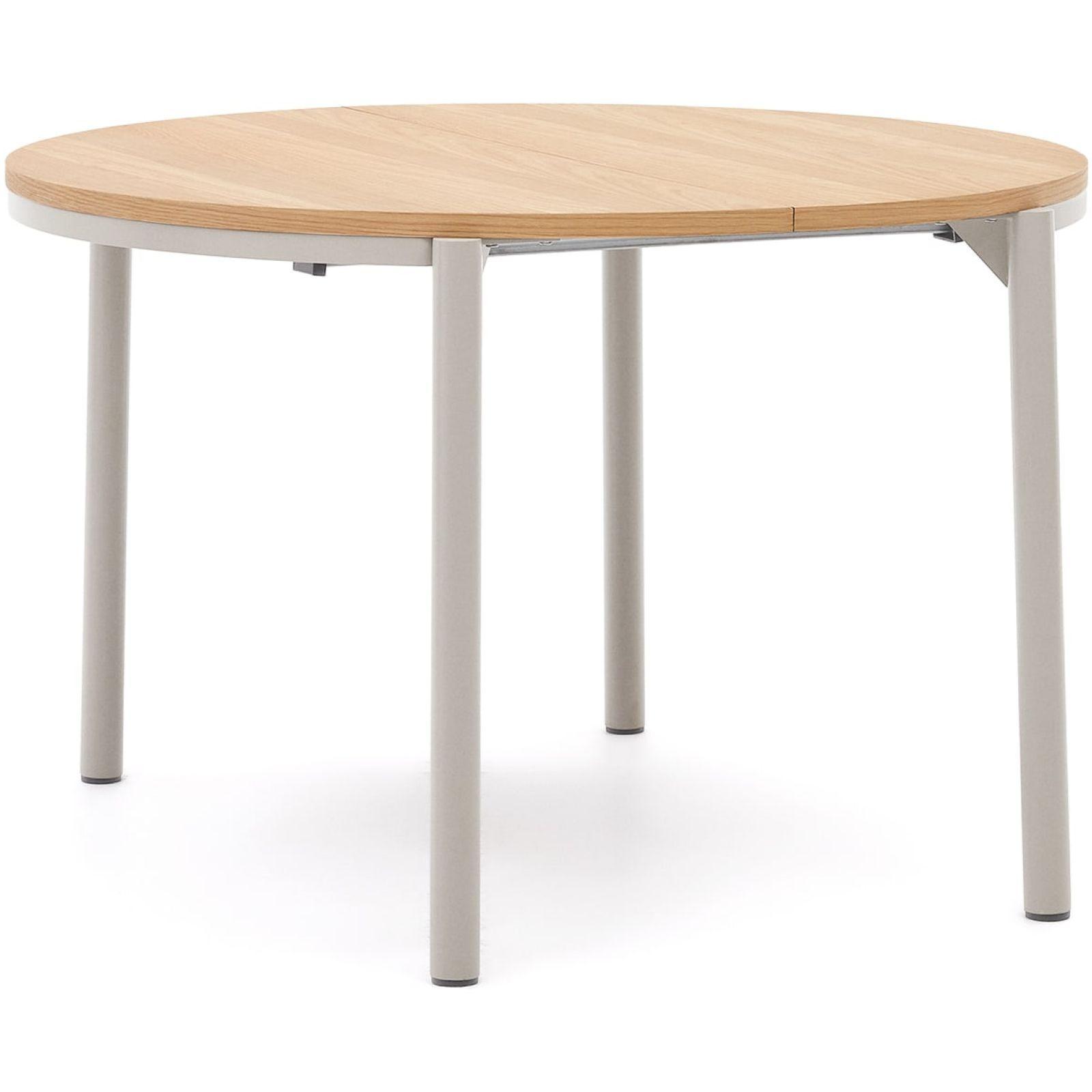 Ausziehtisch rund Montuiri Eichenfurnier natur Stahlbeine grau 120-200x120