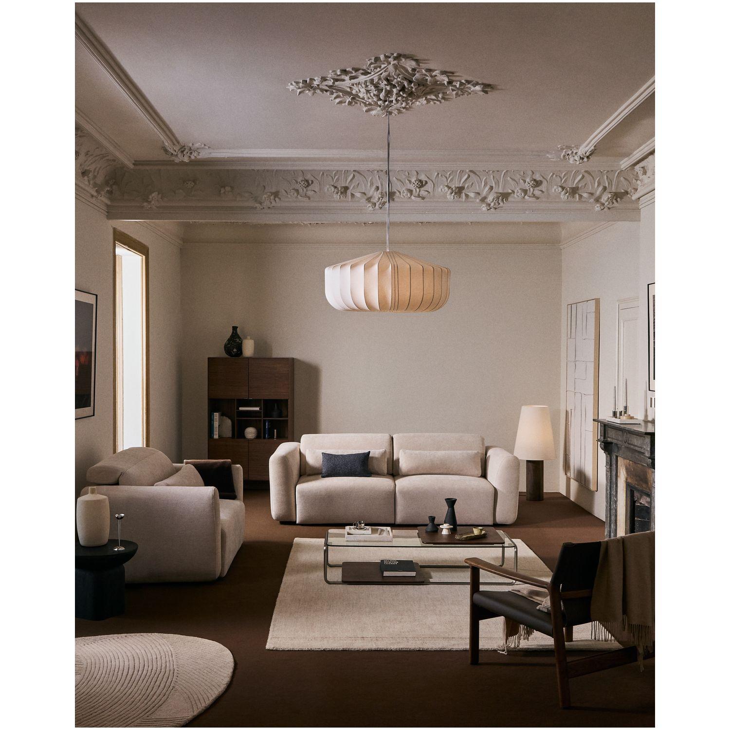 2-Sitzer-Sofa Lares mit elektrisch ausfahrbaren Sitzen und verstellbarer Kopfstütze in beiger Chenille 150 cm