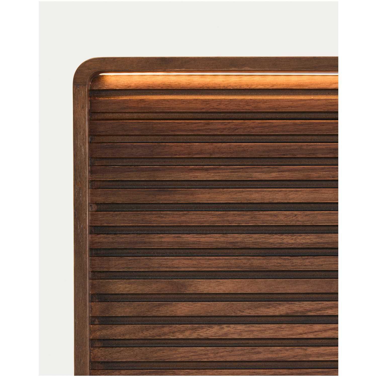 Bettkopfteil Norlen aus Nussbaumfurnier mit dunklem Finish und LED-Licht für Betten 160x200 FSC Mix Credit