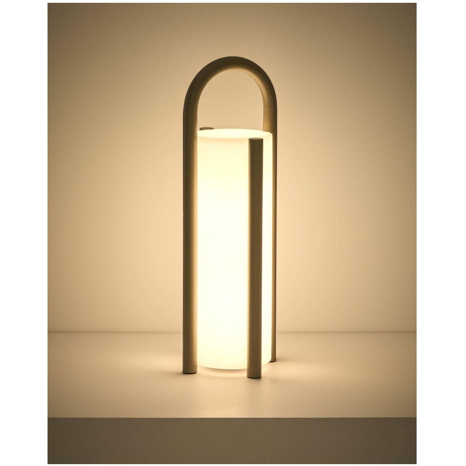 Grosse tragbare Tischlampe Leros aus Polyethylen und taupefarbenem Stahl