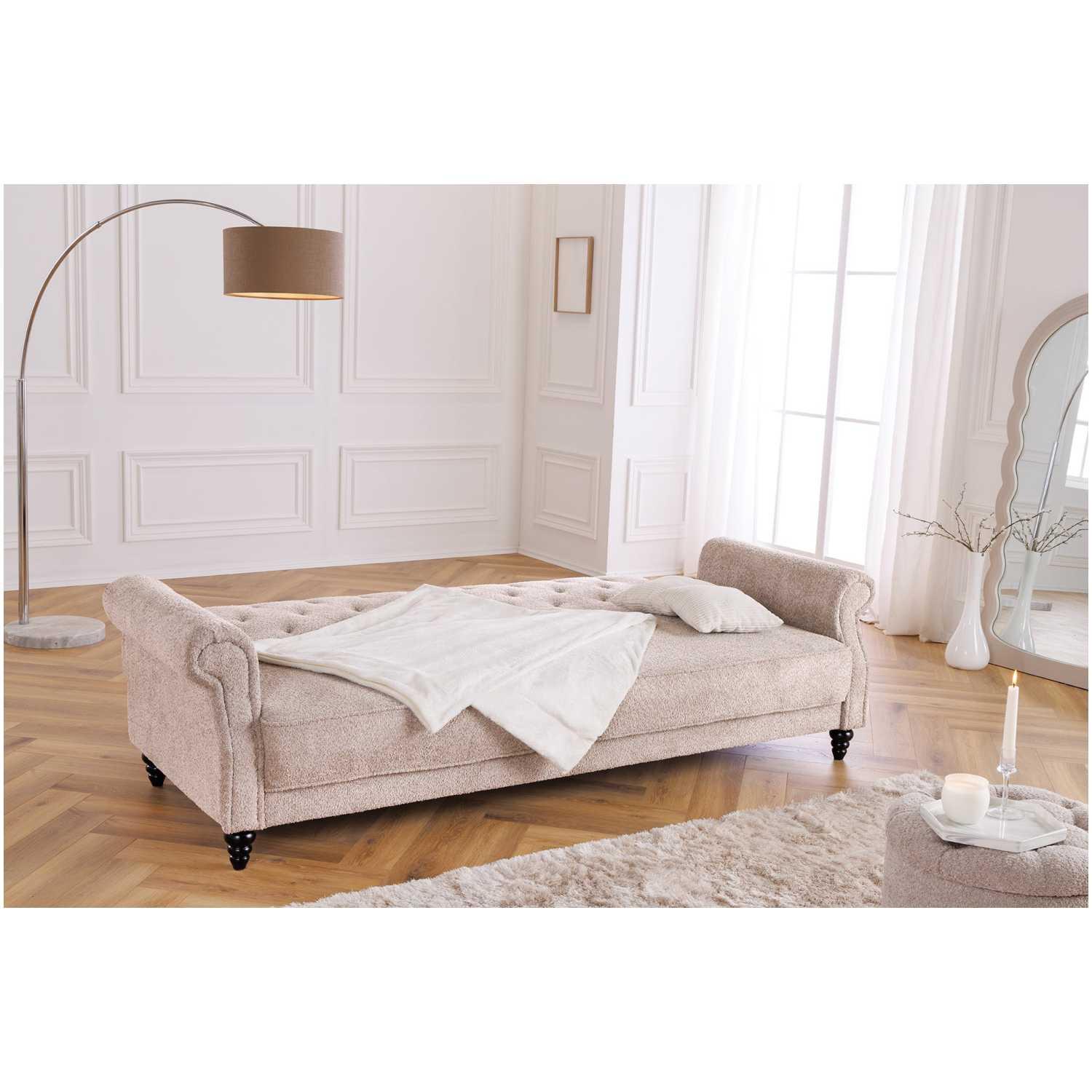 Bettsofa Chesterfield Landhaus Bouclé Stoff greige 220