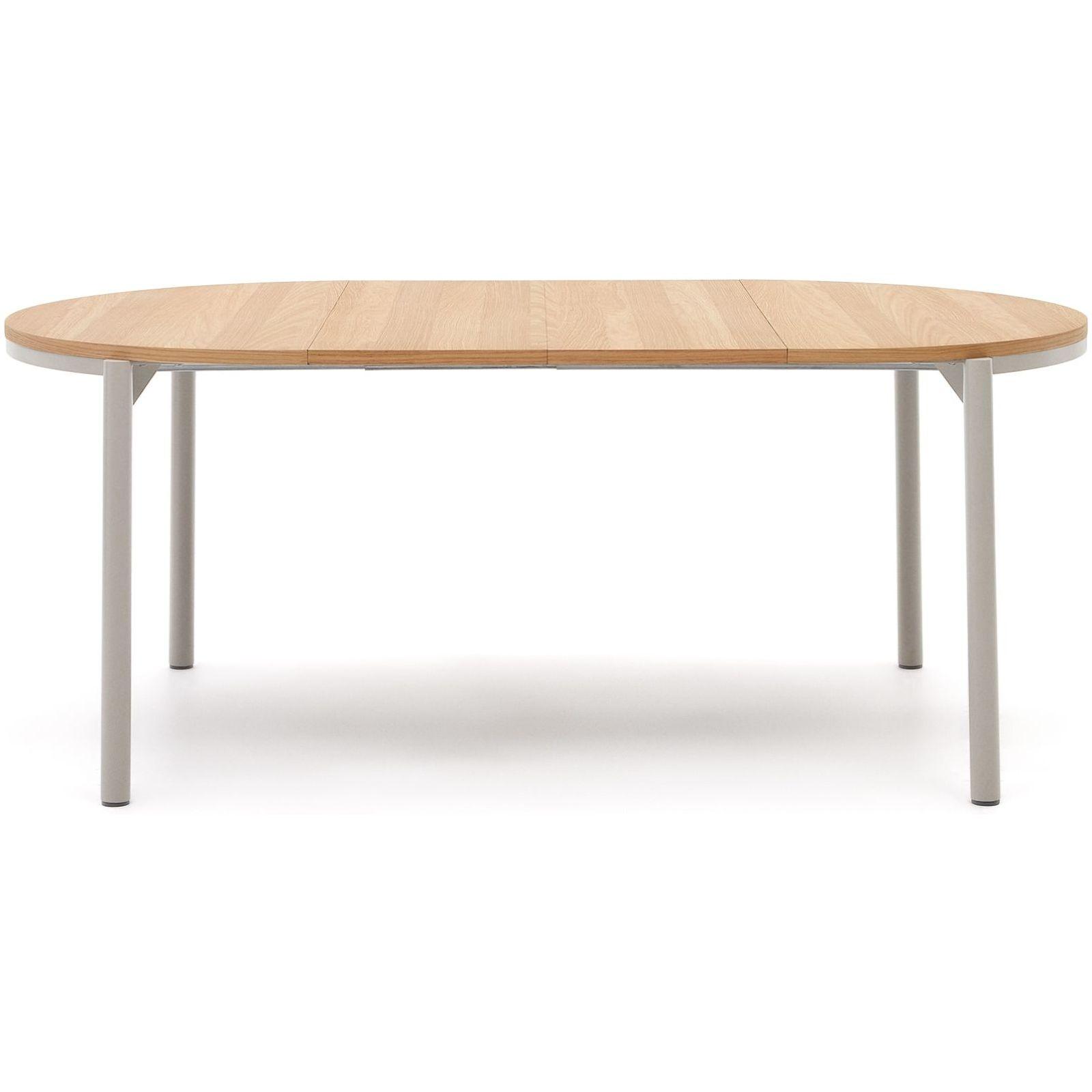 Ausziehtisch rund Montuiri Eichenfurnier natur Stahlbeine grau 120-200x120
