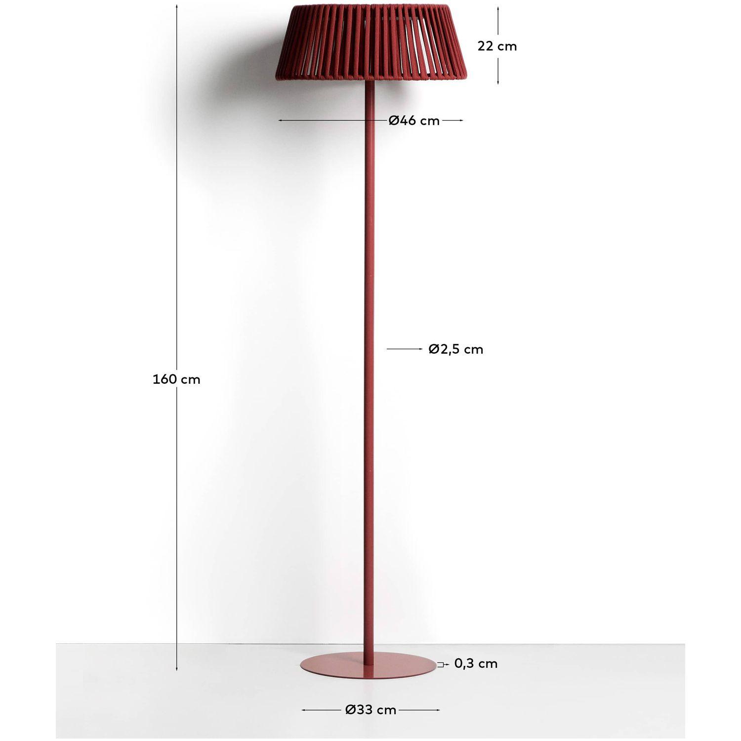 Outdoor-Solar-Stehlampe Aldet aus flachem Seil mit terrakottafarbenem Metallfuss 46x46