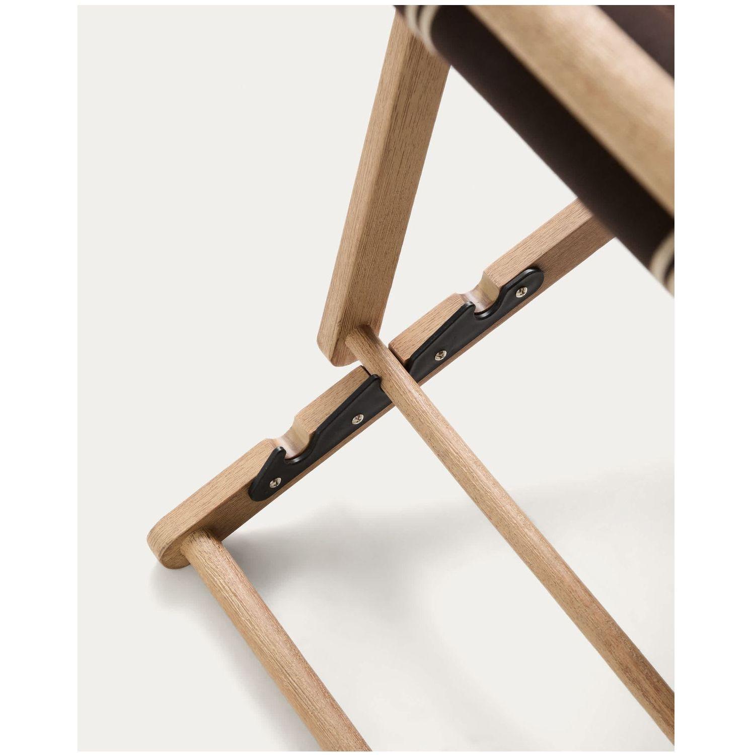 Braun-beige gestreifter klappbarer Outdoor-Liegestuhl Vilara aus massivem Akazienholz FSC