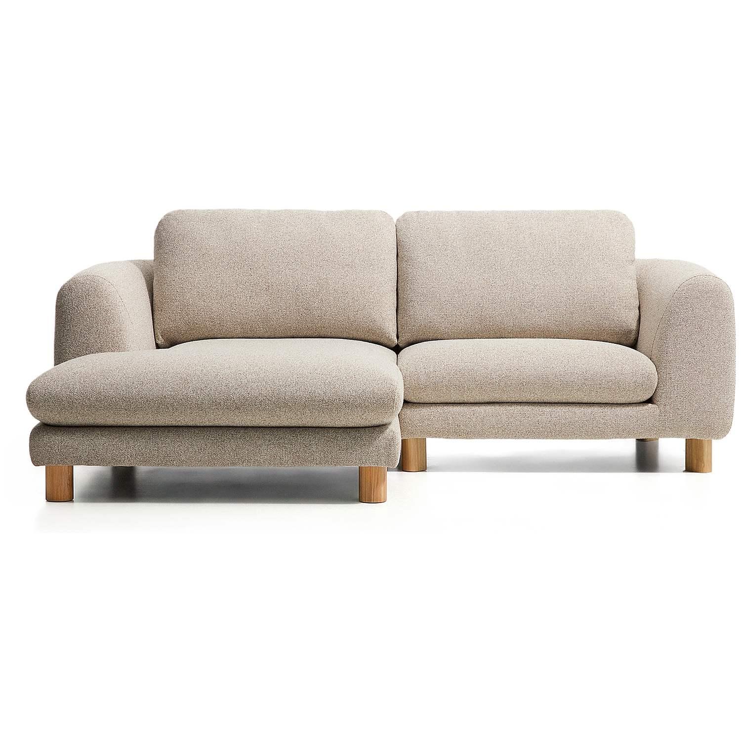 3-Sitzer Sofa Vera mit Chaiselongue links in Beige mit Beinen aus massivem Eschenholz mit natürlichem Finish 232x176 FSC Mix Credit