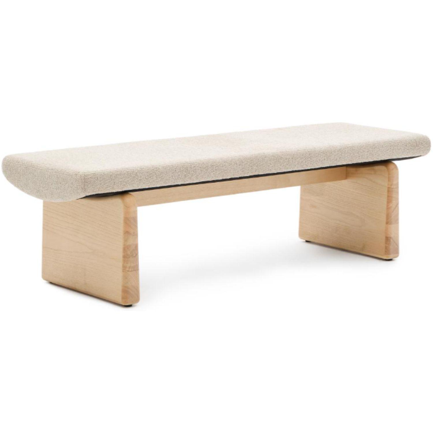 Polsterbank Topaz beige Chenille und massives Eschenholz mit natürlichem Finish 150cm FSC