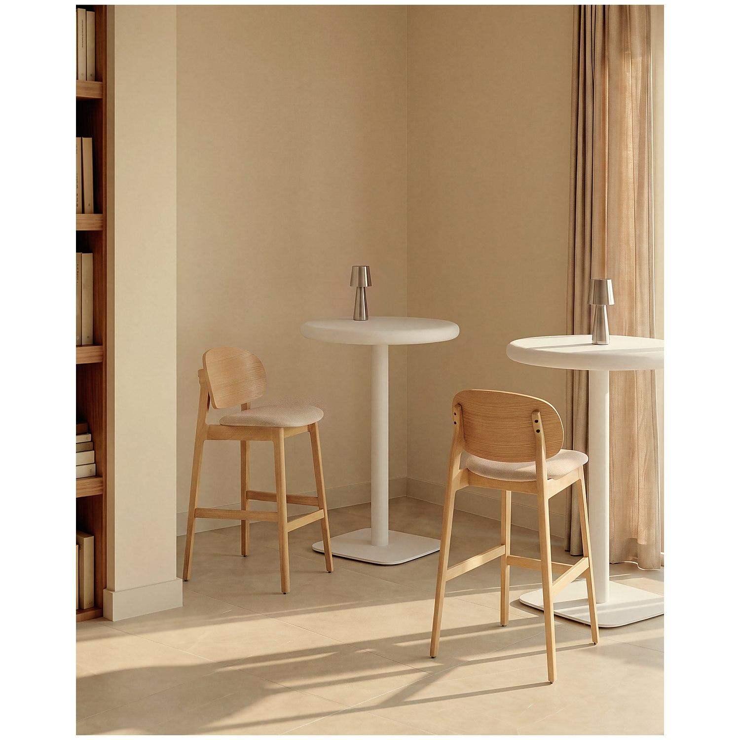 Barhocker Ludara aus Eichenfurnier mit beiger Chenille 65 cm