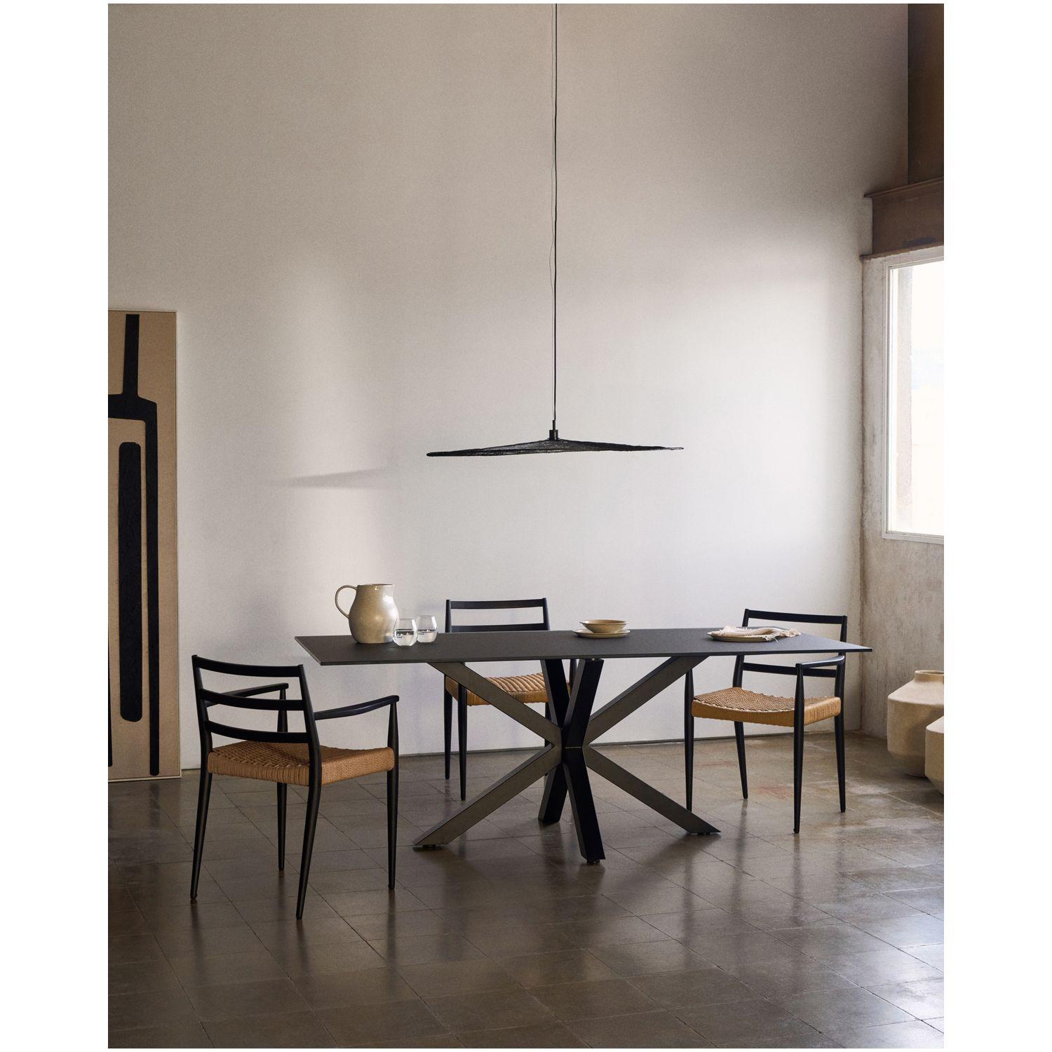 Argo runder Tisch aus schwarzem Glas mit schwarzen Stahlbeinen 160 x 90 cm