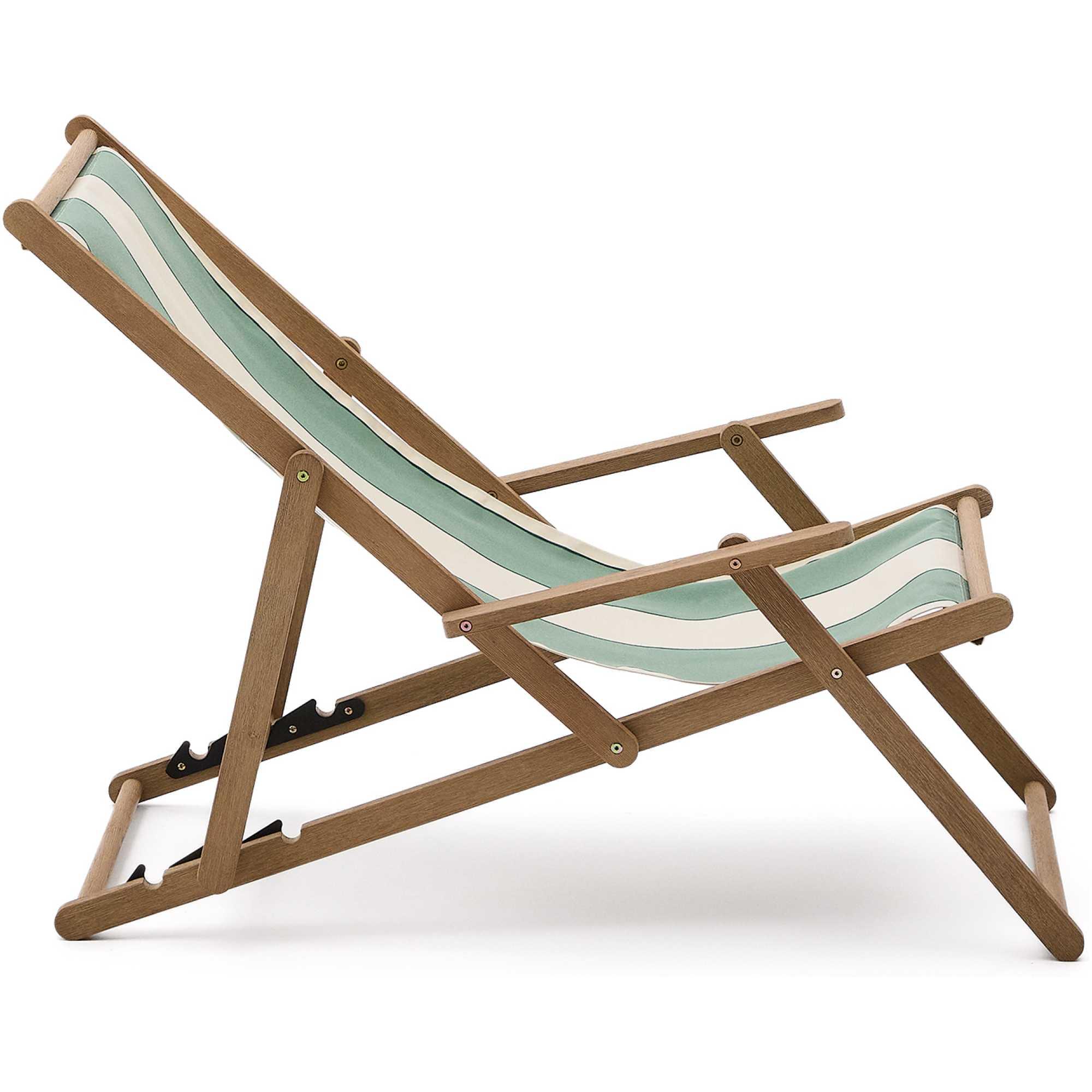 Grün-beige gestreifter klappbarer Outdoor-Liegestuhl Vilara aus massivem Akazienholz, FSC 100%
