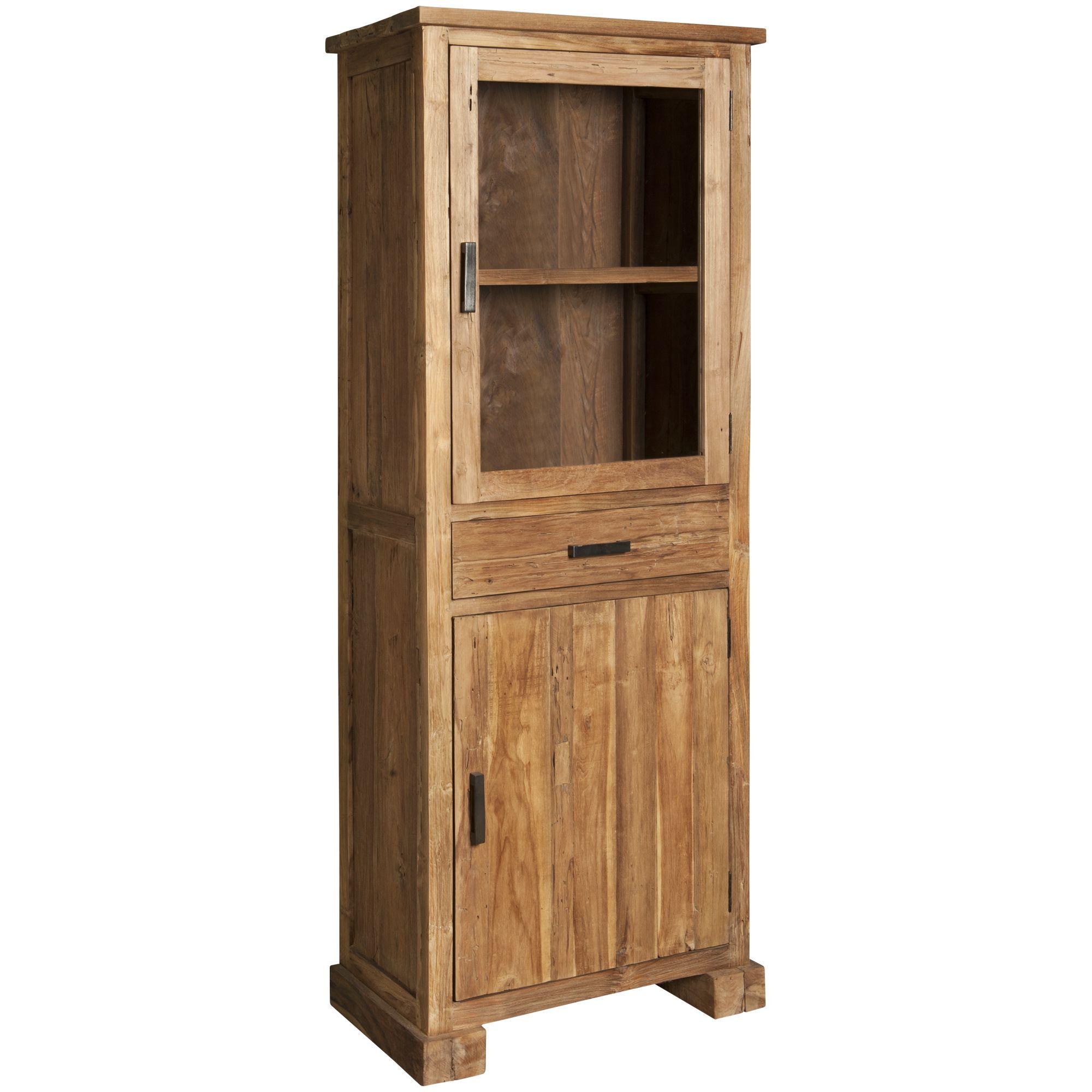 Vitrinenschrank Francesco 75x190 recyceltes Teakholz