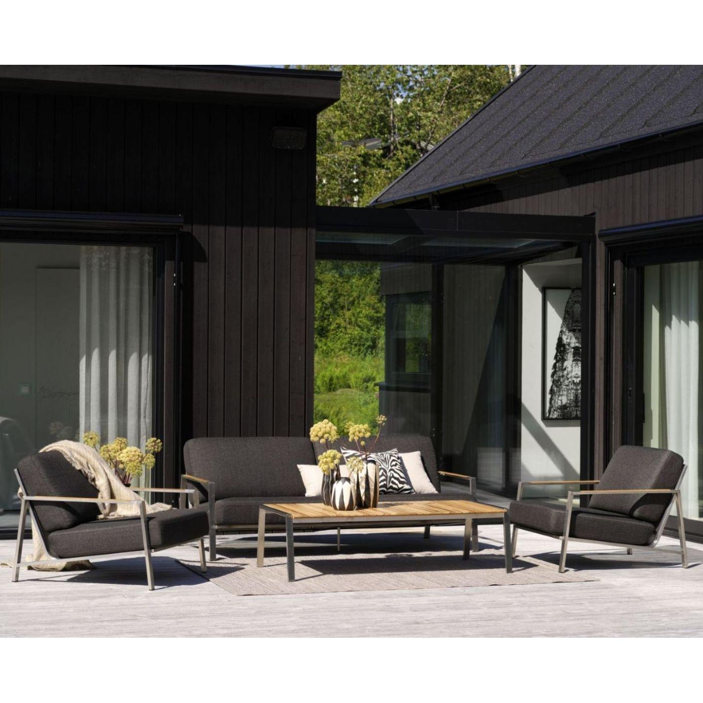 Gartenlounge Bellevue Edelstahl Teak Kissen anthrazit (4-teilig)