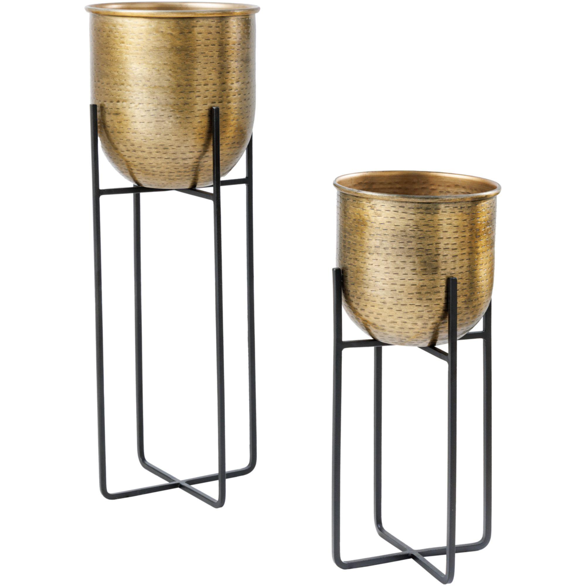 Blumentopf Hammerschlag Metall schwarz gold (2er-Set)