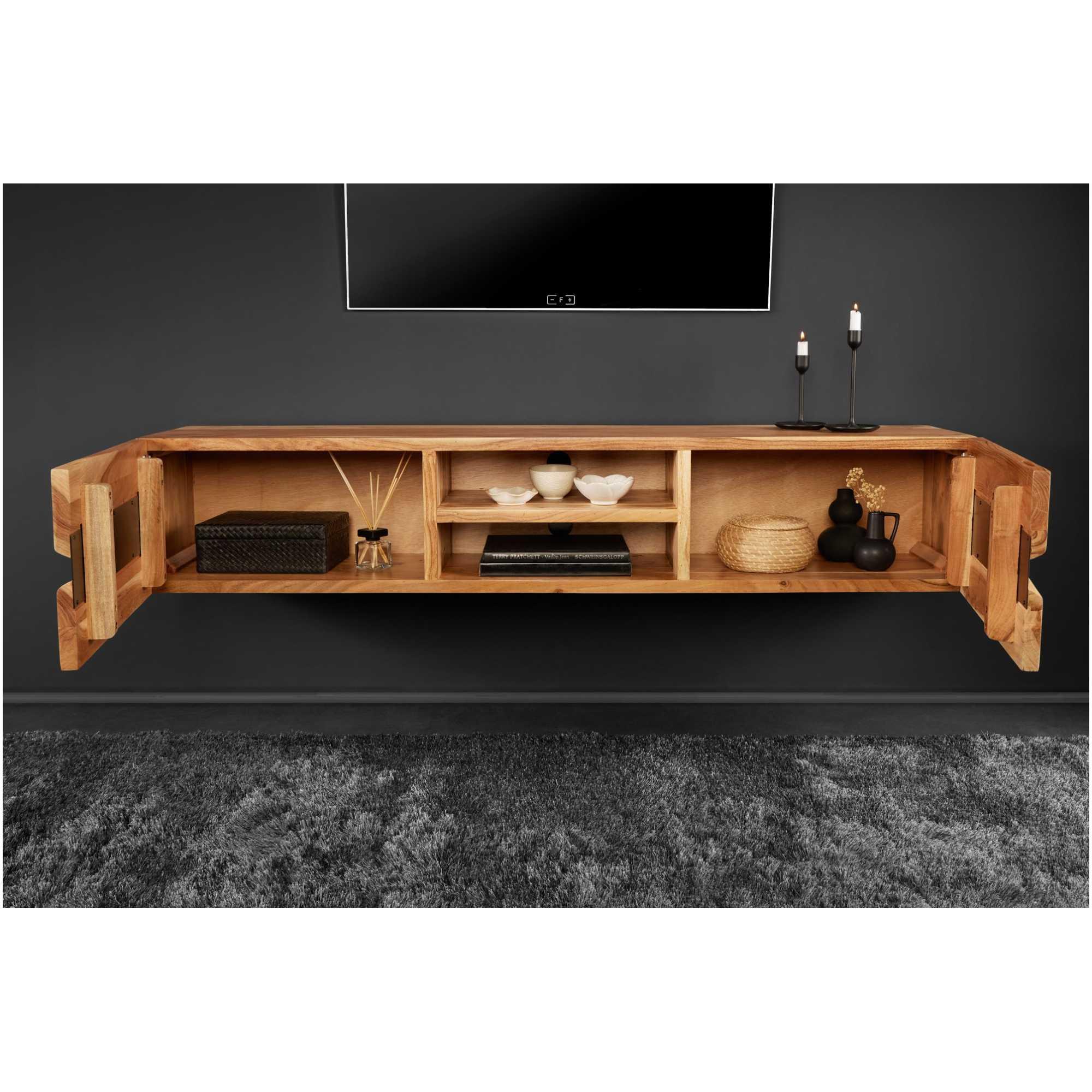 TV Wandmöbel Nature Line 160 Akazienholz Baumkante