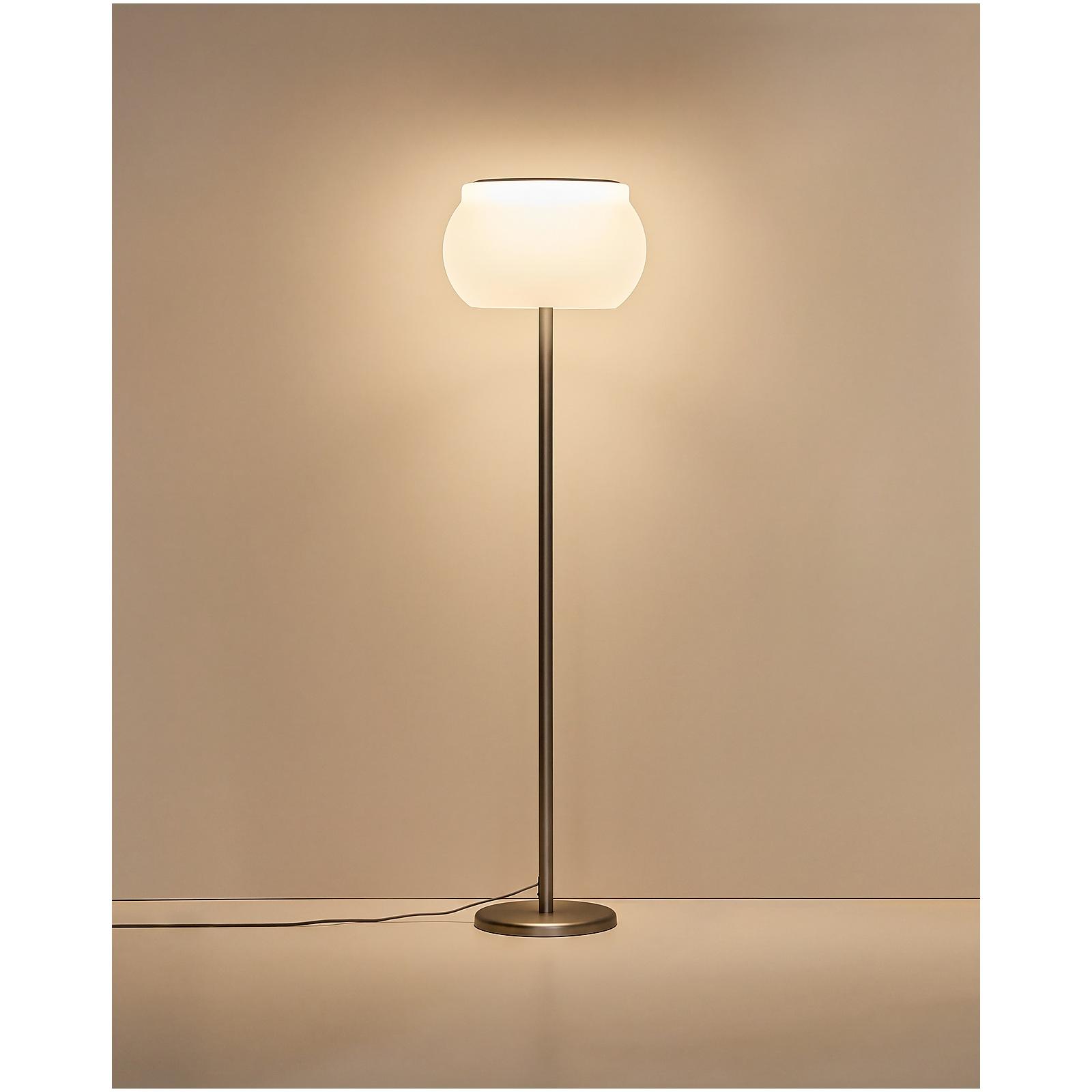LED-Stehlampe Leruna aus satiniertem Glas und Metall mit verzinktem Finish