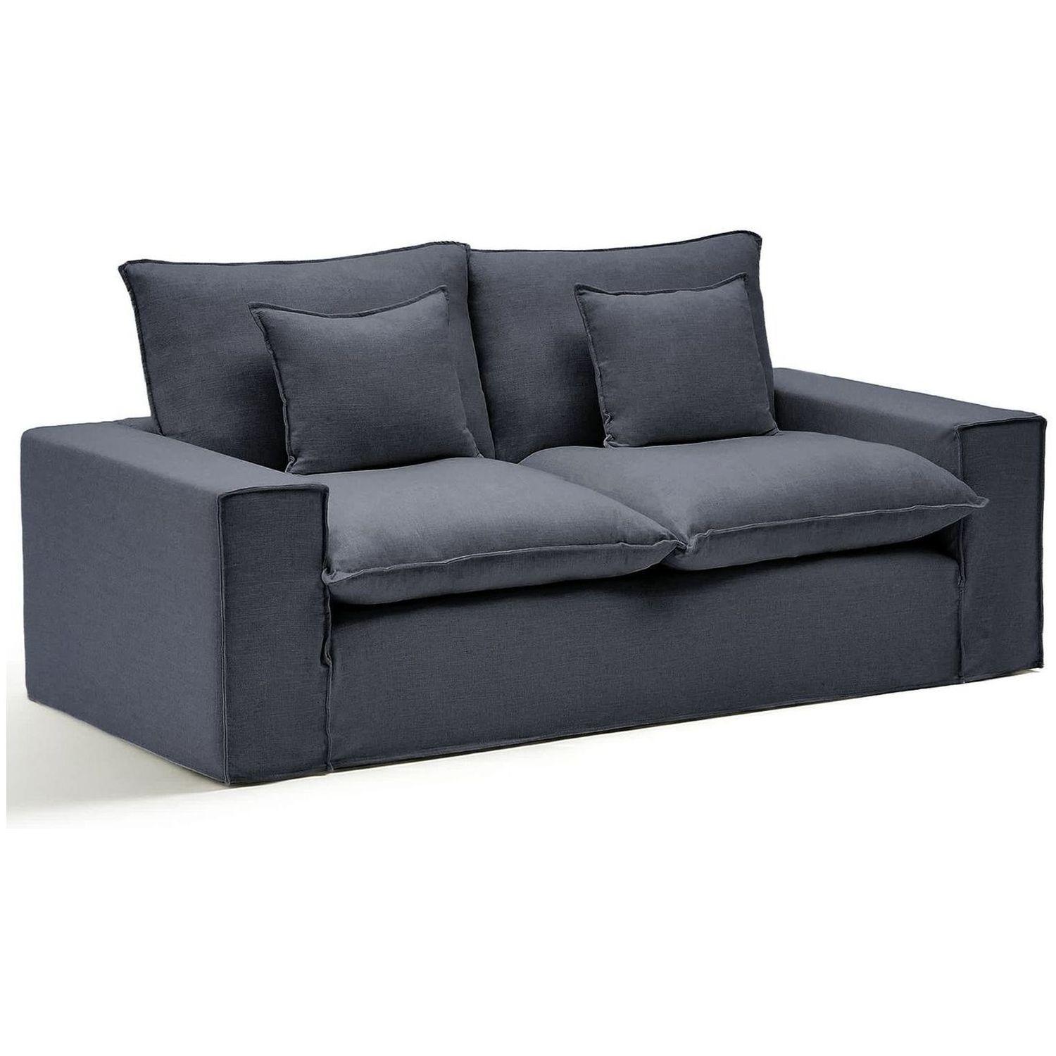 2-Sitzer-Sofa Anarela mit abnehmbarem Bezug aus Leinen und Viskose in Dunkelgrau 220 cm
