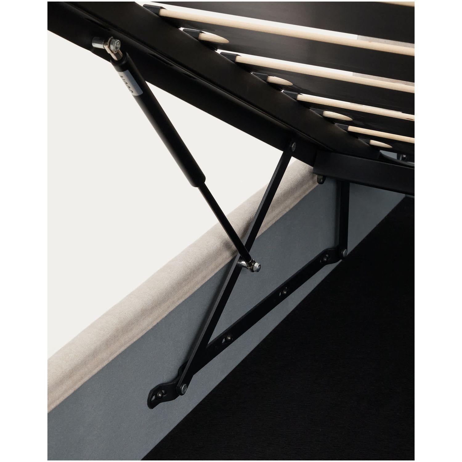 Abziehbares Bett Dafra aus beigefarbener Chenille mit Klappbettkasten - Grösse: 180x200