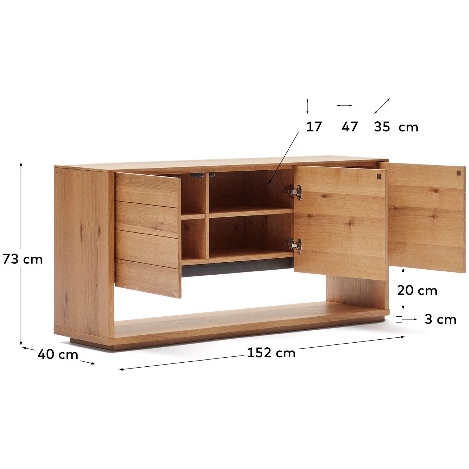 Alguema Sideboard 3 Türen mit Eichenfurnier und natürlichem Finish 151 x 74 cm