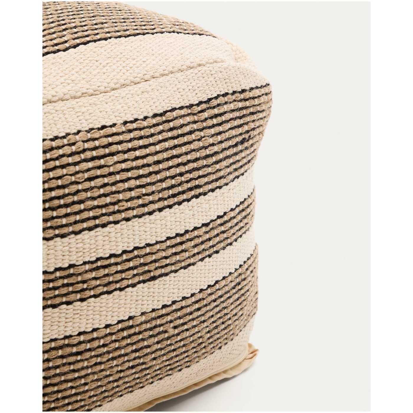 Pouf Hocker Aylin aus Baumwolle Jutestickerei beige 60x60