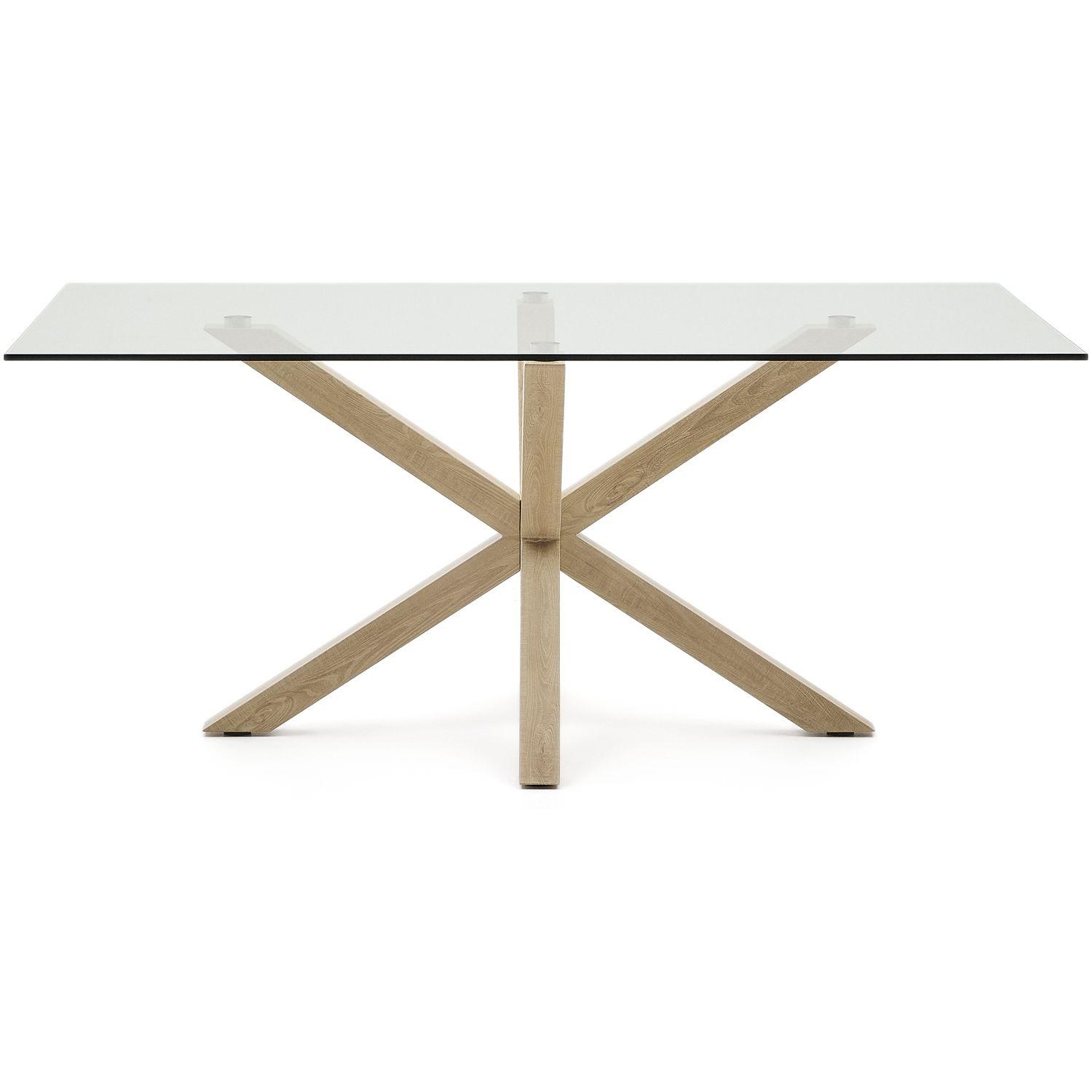 Argo Tisch aus Glas und Stahlbeine in Holzoptik 180 x 100 cm