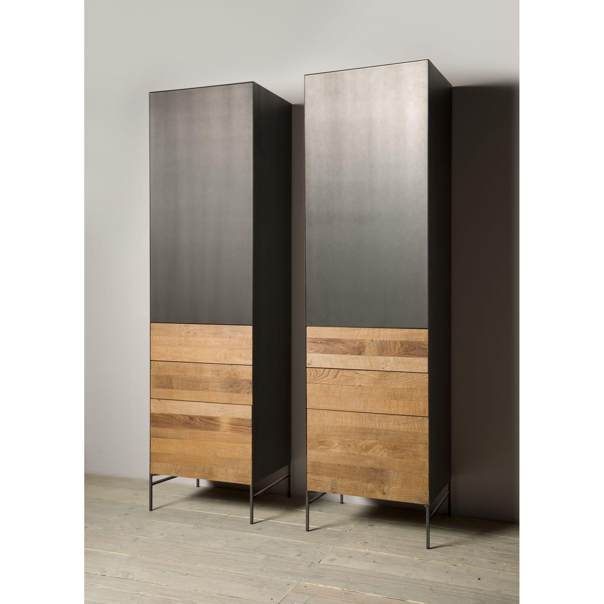 Massivholzschrank Bern 55x202 Teakholz rechts