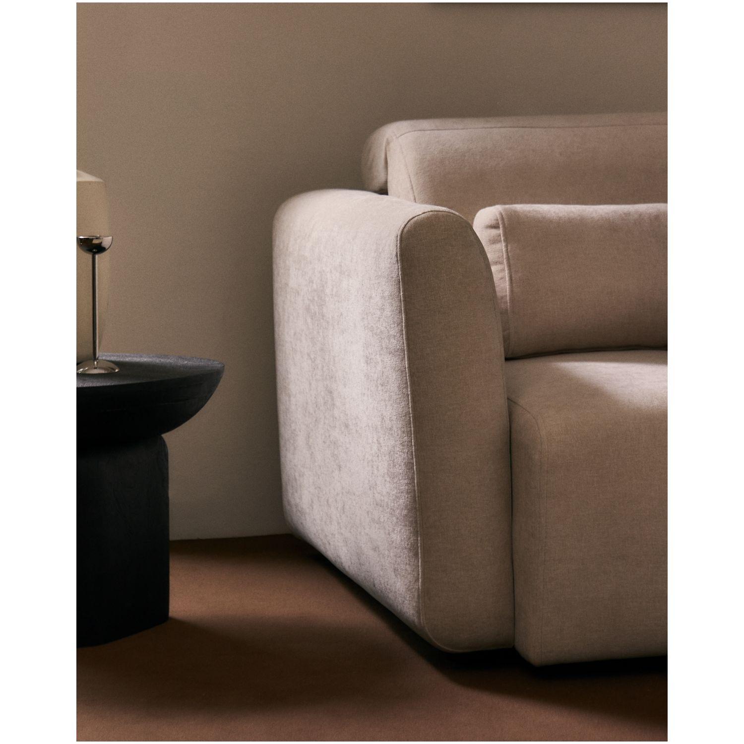 2-Sitzer-Sofa Lares mit elektrisch ausfahrbaren Sitzen und verstellbarer Kopfstütze in beiger Chenille 150 cm