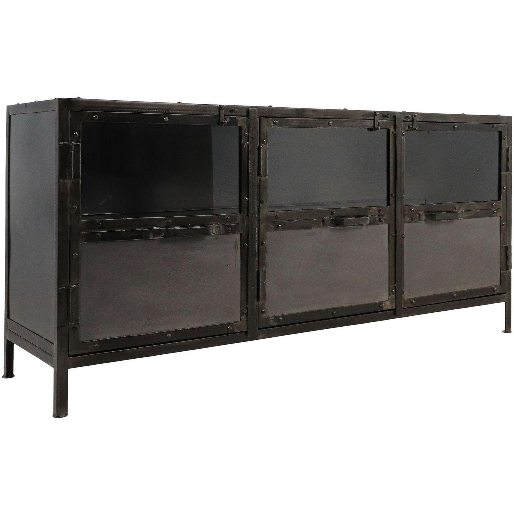 AUSSTELLUNGSSTÜCK - Sideboard Metall Glas Industrial Loft vintage grau 150
