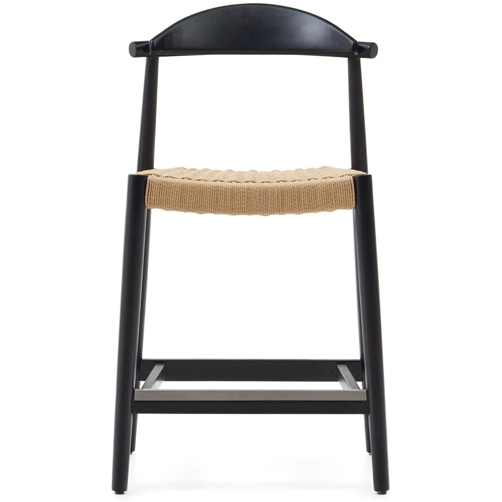 Barhocker aus Holz Nina Akazie schwarz Seil beige Sitzhöhe 62cm