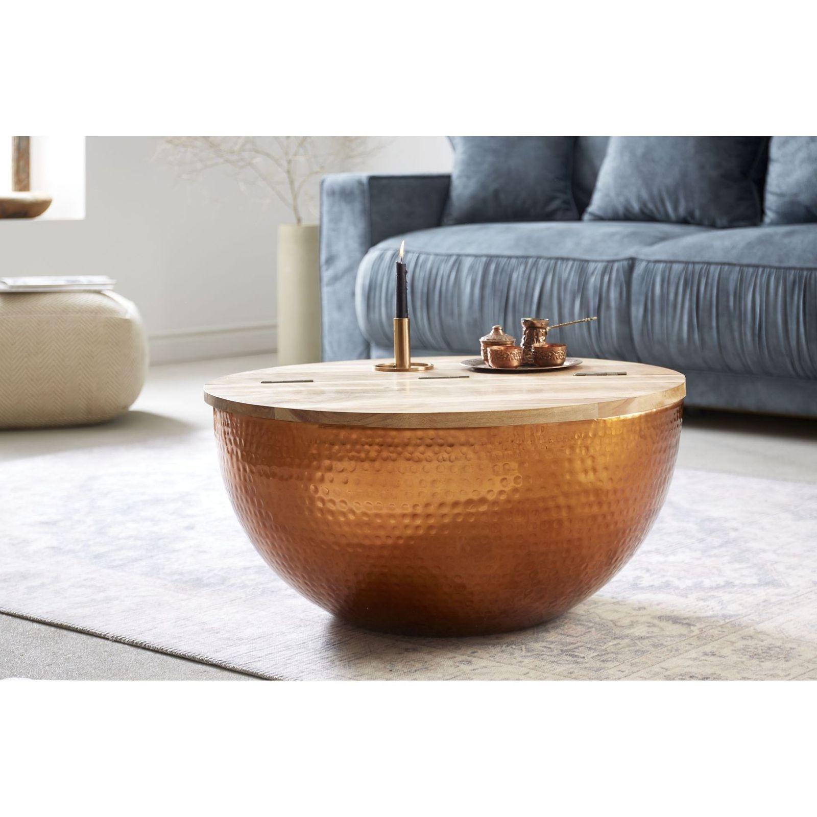 Couchtisch rund Bazzar Akazienholz kupfer 70x70 (mit Stauraum)