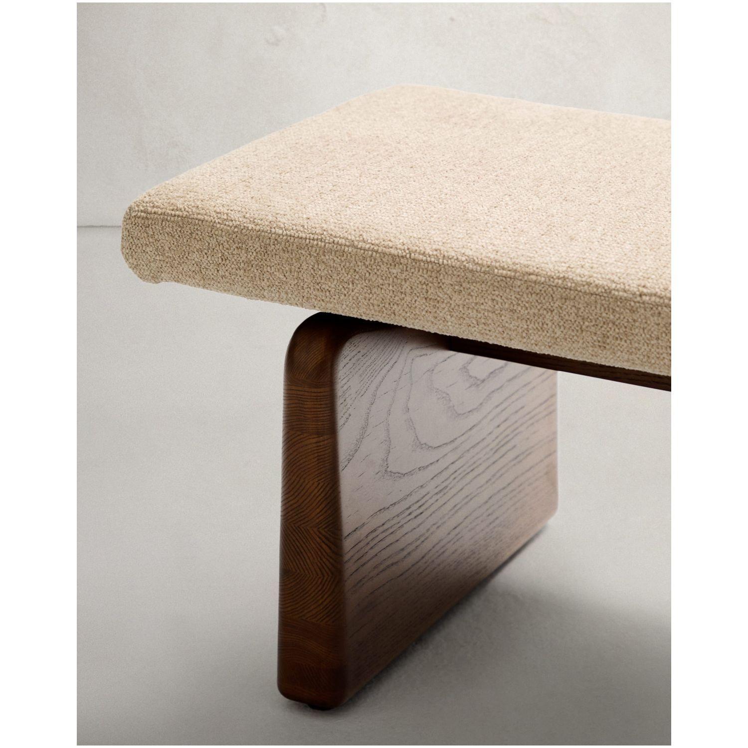 Polsterbank Topaz beiger Chenille und massives Eschenholz mit Walnuss-Finish 150cm FSC 100
