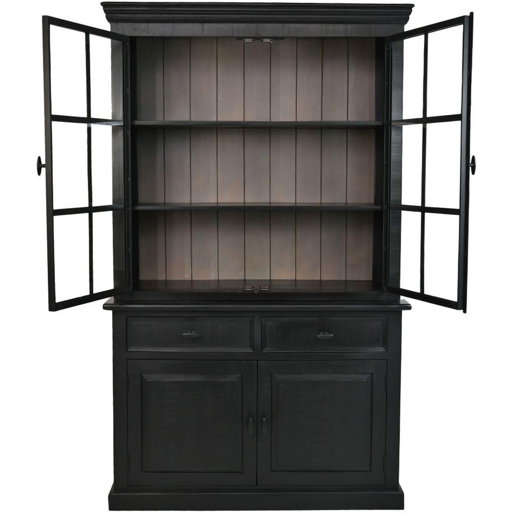 Büffetschank Vitrine Provence Mangoholz schwarz-grau 130x215