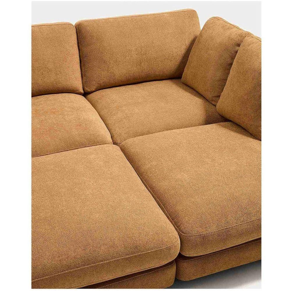 3-Sitzer-Sofa Gala aus Microbouclé mit doppelter Chaiselongue in Senfgelb FSC Mix Credit 210x193