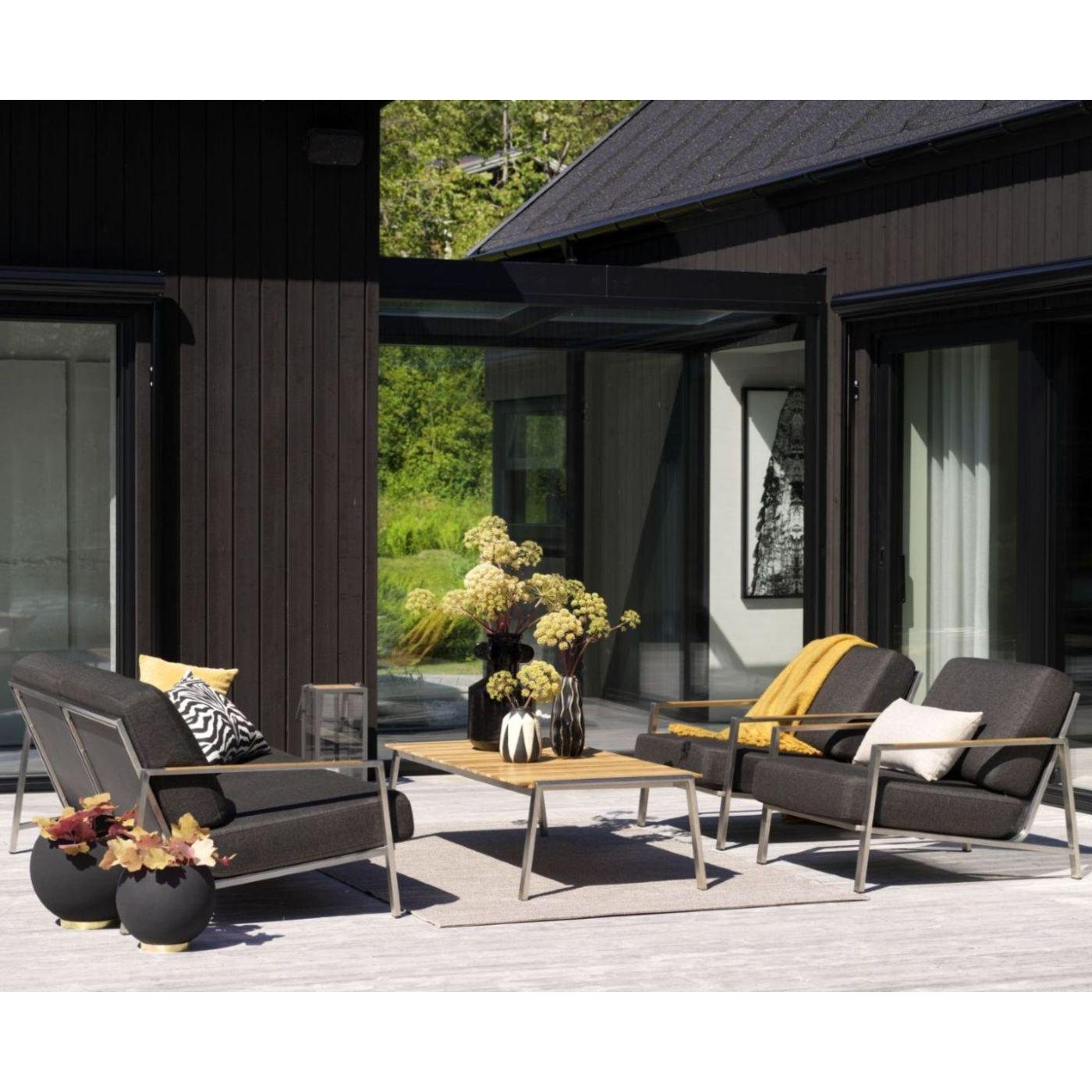 Gartenlounge Bellevue Edelstahl Teak Kissen anthrazit (4-teilig)
