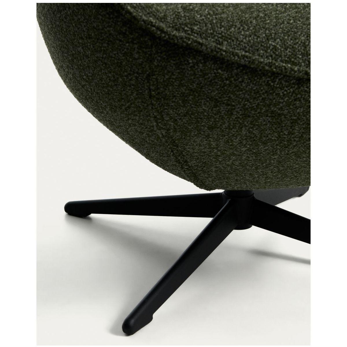Drehsessel Sorile mit dunkelgrüner Chenille und schwarz lackiertem Stahl FSC 100%