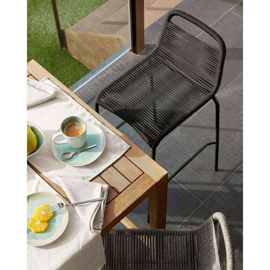 Barhocker Outdoor Garten Lambton aus schwarzem Seil und Stahl mit schwarzem Finish Höhe 62 cm