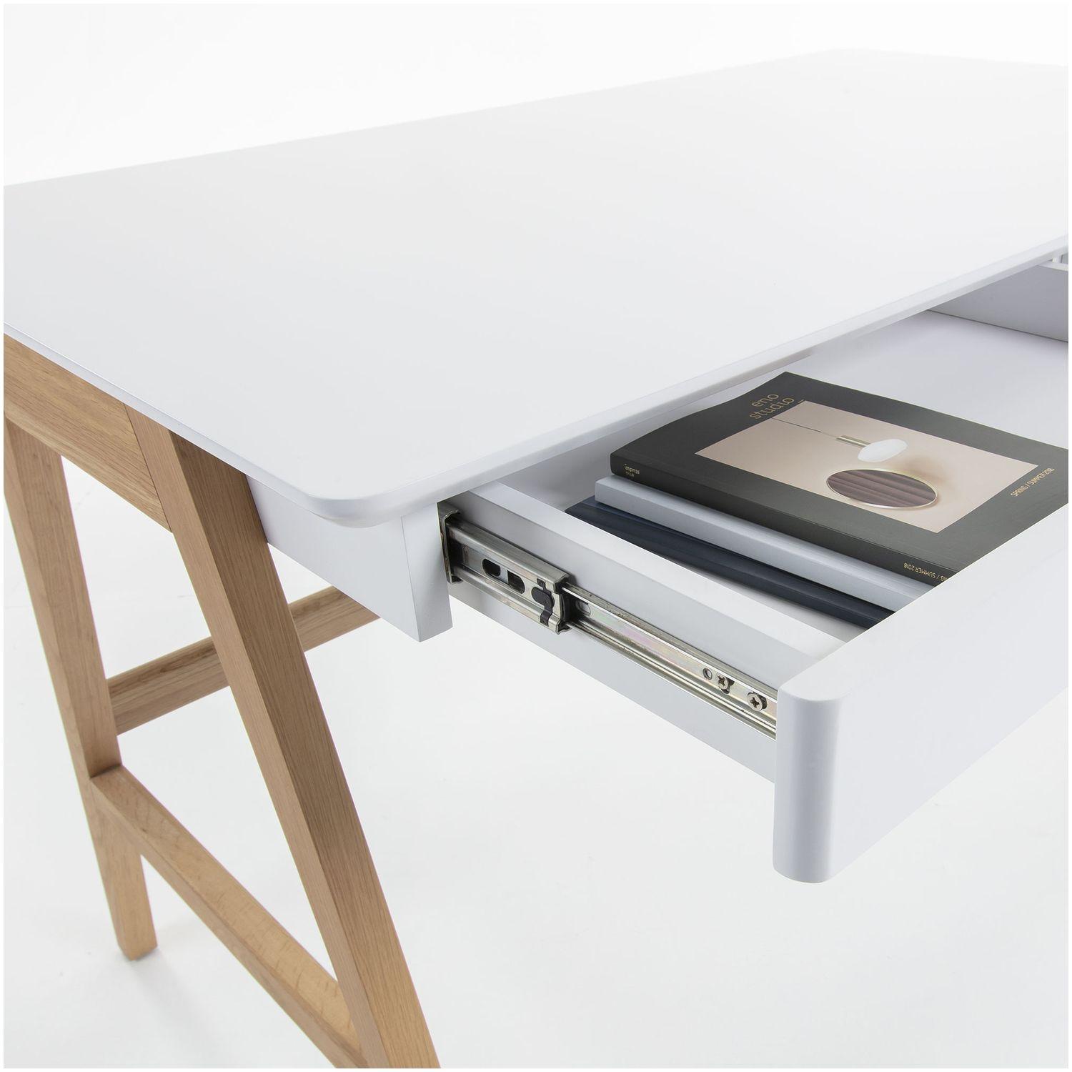 Schreibtisch Dina MDF weiss matt lackiert Beine aus Esche 120x60