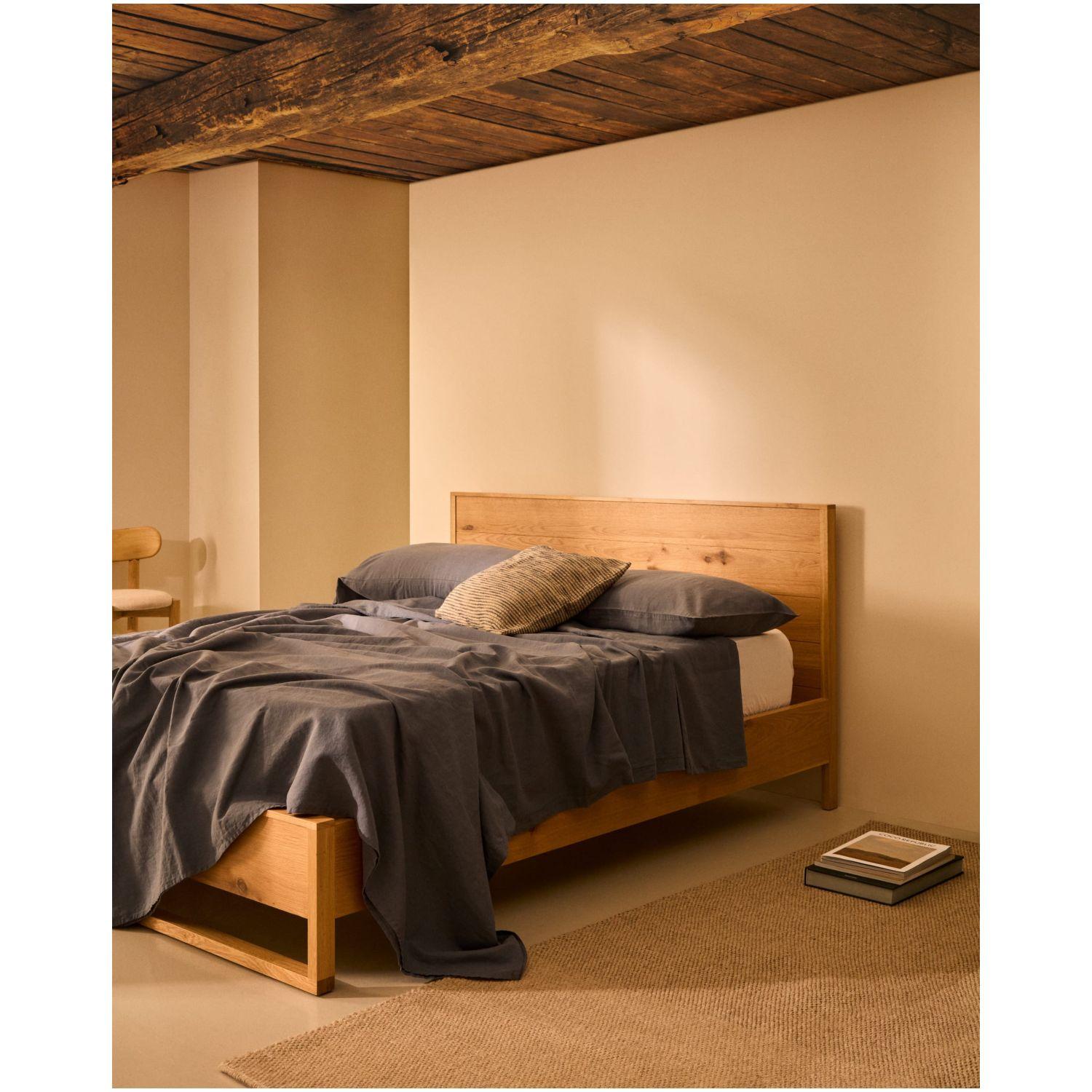 Holzbett mit Kopfteil Alguema Eichenholzfurnier Natur - Grösse: 160x200