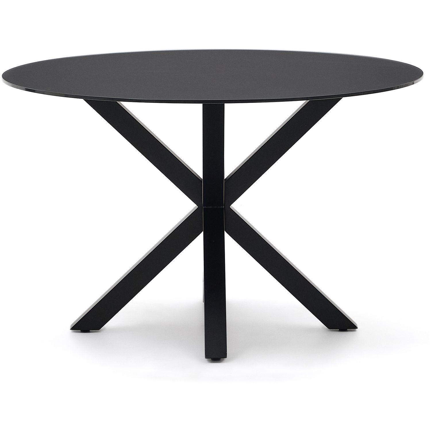 Argo runder Tisch aus schwarzem Glas mit schwarzen Stahlbeinen Ø 120 cm