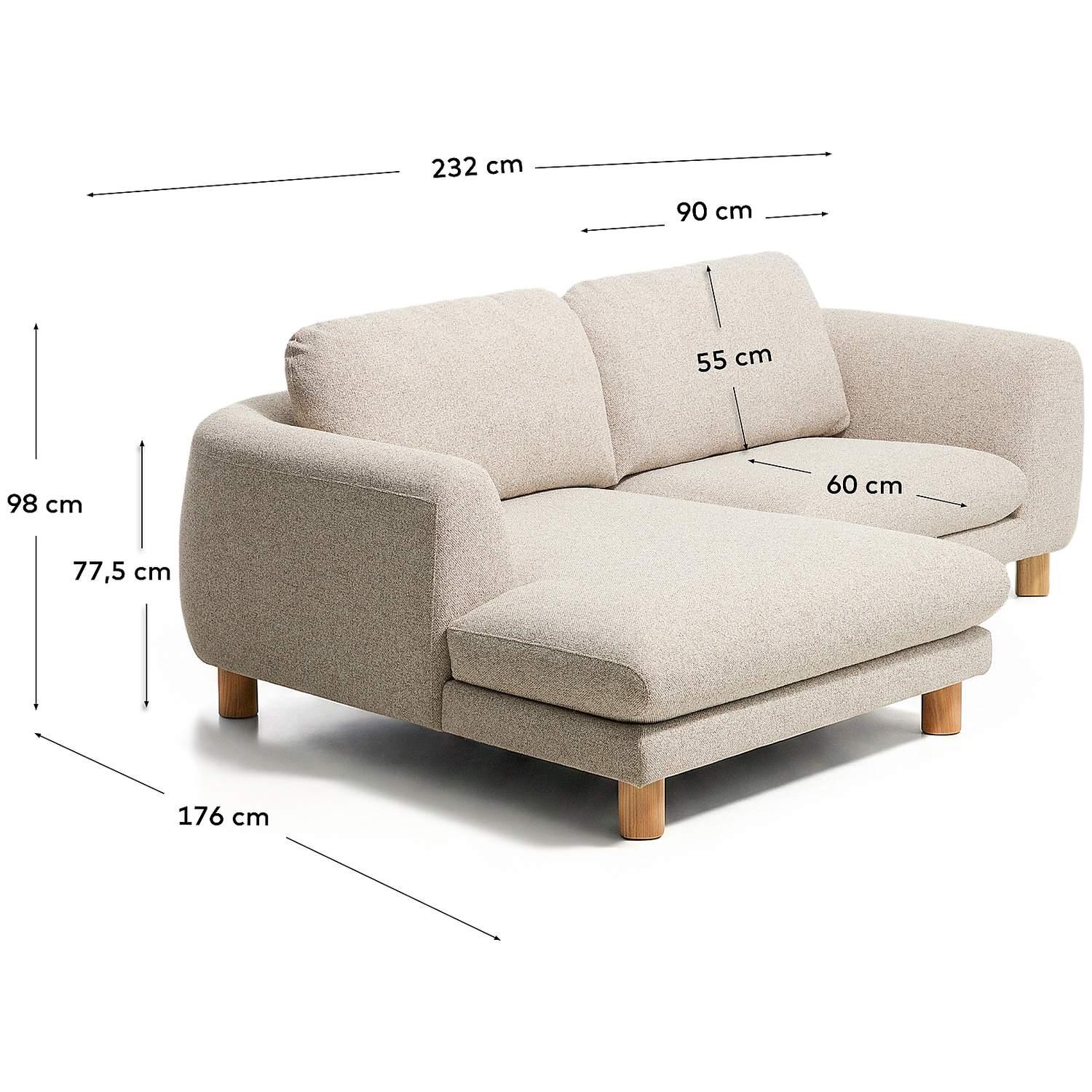 3-Sitzer Sofa Vera mit Chaiselongue links in Beige mit Beinen aus massivem Eschenholz mit natürlichem Finish 232x176 FSC Mix Credit