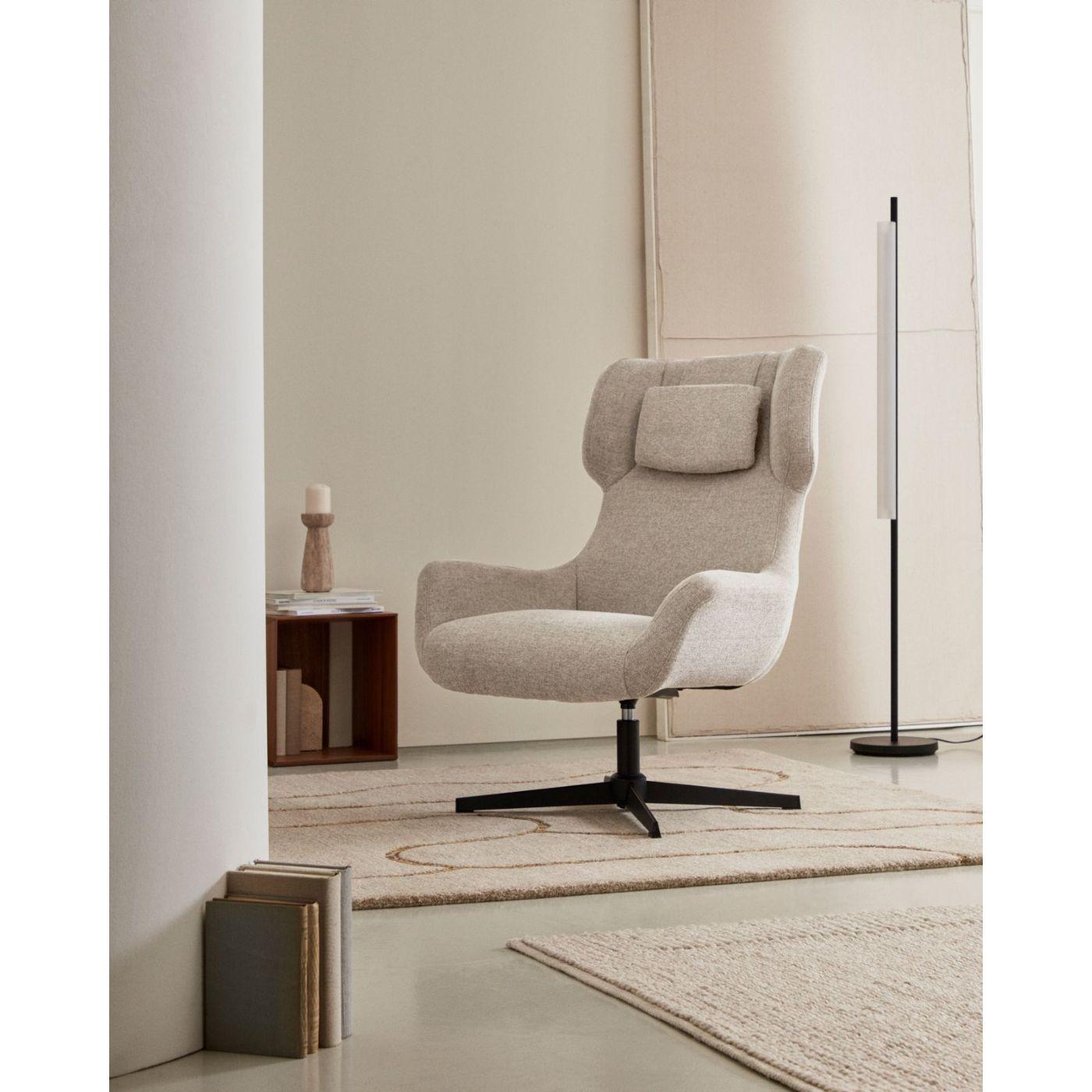 Relaxsessel drehbar Zalina Chenille Stoff beige Stahl schwarz