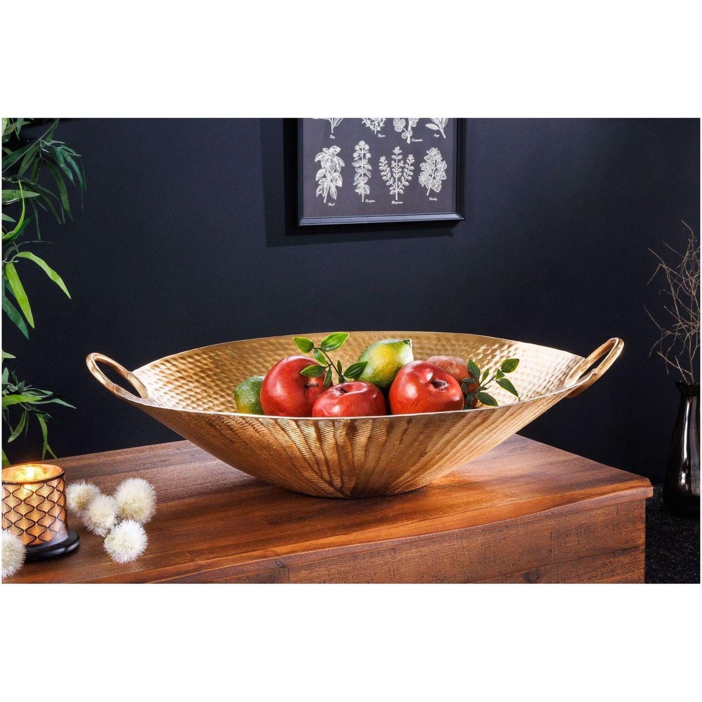 Deko Schale Bazzar mit Griff Hammerschlag gold 57x50