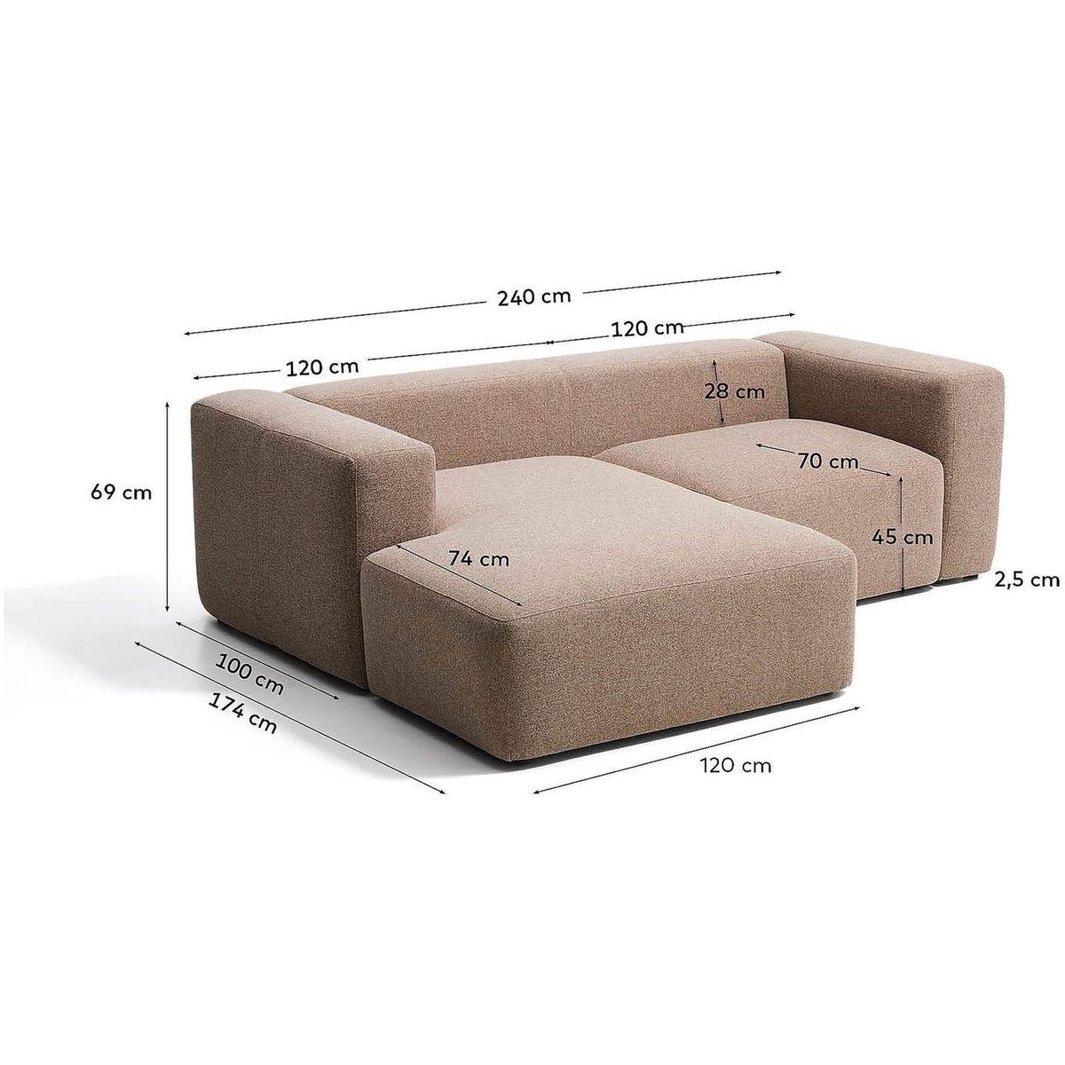 2-Sitzer-Sofa Blok mit Chaiselongue links in brauner Chenille 240 cm FSC Mix Credit