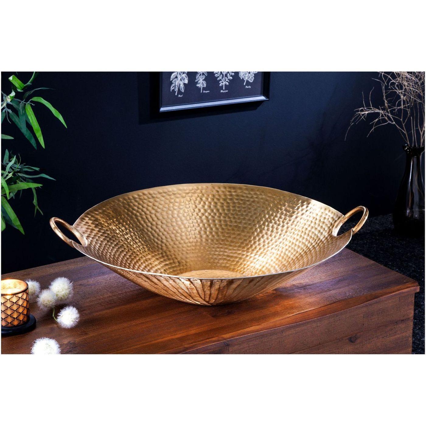 Deko Schale Bazzar mit Griff Hammerschlag gold 57x50