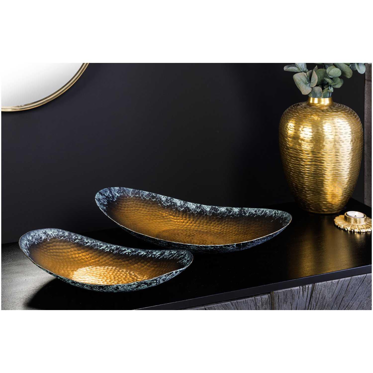 Deko Schale Bazzar Low Hammerschlag Patina Metall gold (2er-Set)